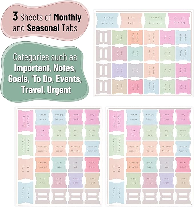 Mr. Pen- Monthly and Seasonal Tabs, 84 pcs, Planner Tabs, Monthly Tabs for Planners, Month Tabs for Planner, Monthly Planner Tabs, Planner Monthly Tabs, Monthly Stickers for Planners