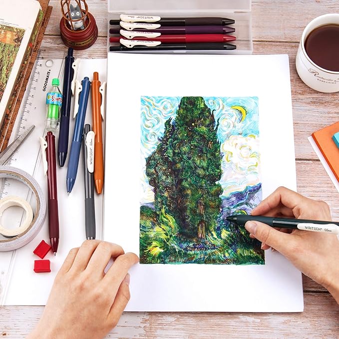 WRITECH Retractable Gel Pens Quick Dry Ink Pens Fine Point 0.5mm 10 Assorted Unique Vintage Colors For Journaling Drawing Doodling and Notetaking (Vintage 1)