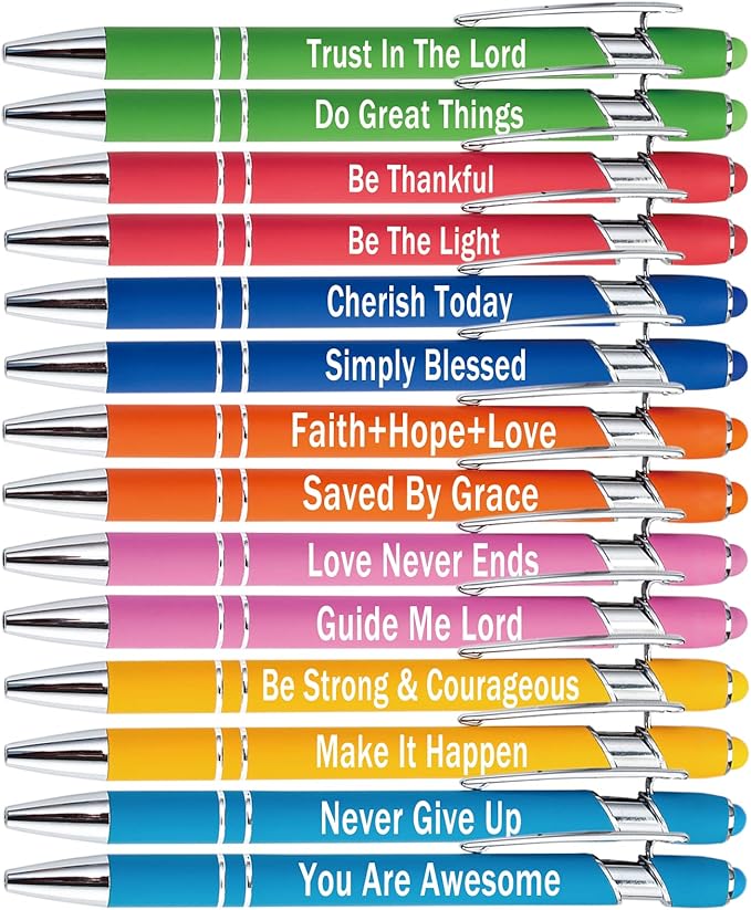 PASISIBICK 14 Pieces Motivational Inspirational Quotes Snarky Screen Touch Stylus Ballpoint Pens for Office Encouraging Scriptures with Black Ink(7 Colors,Boss Lady)