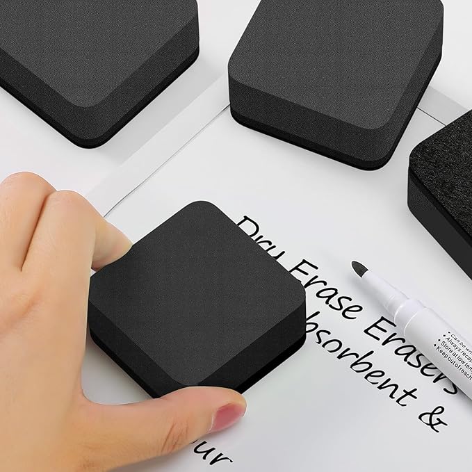 MaxGear Dry Erase Erasers, 24 Pack Magnetic Whiteboard Erasers for Classroom, Mini Whiteboard Cleaning Pads Bulk, Chalkboard Wiper Teacher Supplies for School, Office, Home （Black, 2 x 2 x 0.6 Inch