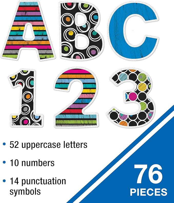 Carson Dellosa 76 Piece 4 Inch Colorful Chalkboard Bulletin Board Letters for Classroom, Uppercase Alphabet Letters, Numbers, Punctuation & Symbols, Cutout Letters for Bulletin Boards