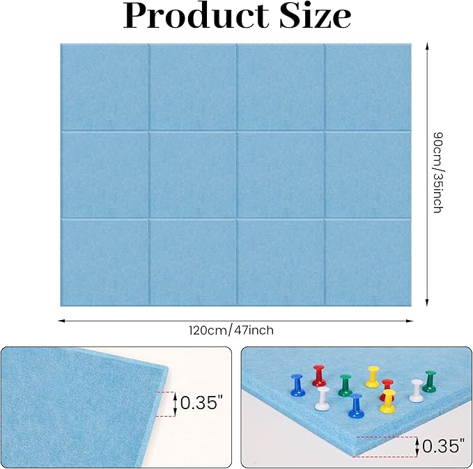 Large Cork Board for Walls Blue Felt Board Alternative -Felt Bulletin Board Tiles for Office Wall Decor,corkboard,Push pin Board Wall Organizer for Office -6Pack (Blue)