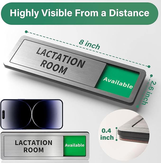 Lactation Room Door Sign with Slider, Do Not Disturb Privacy Office Sign, In Use/Available Acrylic Sliding Indicator for Business Hospital Home, Brushed Silver 8" x 2.6"