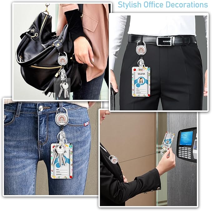 Teacher Lanyards for Id Badges, Rainbow Teachers Badge Holder with Retractable Reel Clip, Adjustable Breakaway Name Tag Lanyard Vertical ID Card Protector Case for Nurse Nursing Doctor Student