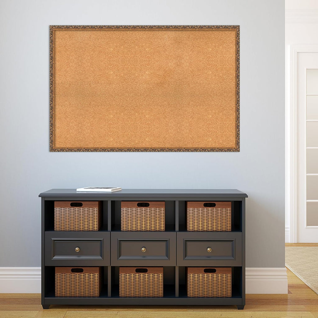 Amanti Art Natural Cork Board for Wall, 32x48 Vision Board with Bronze Frame, Oversize Corkboard Office Decor for Home Organization, Traditional Corkboard Pinboard to Display Items for Home