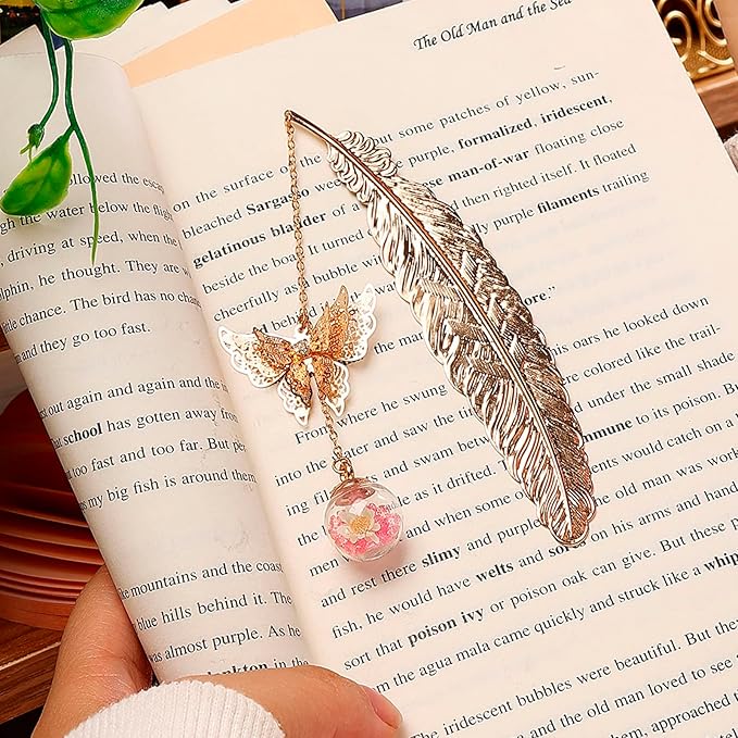 Toirxarn Gold Feather Bookmark with Butterfly Charm - Elegant Bookmarks for Women, Teacher Appreciation Gifts, Book Lovers Gifts, Book Marker for Reading, Unique Birthday Gifts, Stocking Stuffers