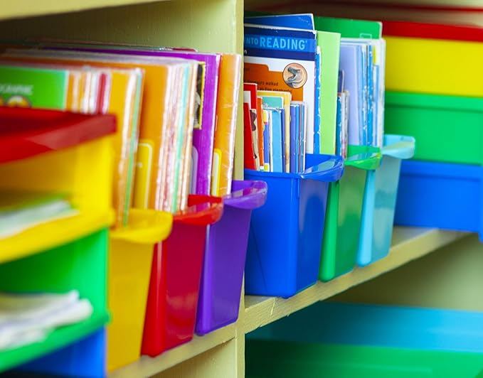 Storex Small Book Bin – Interlocking Plastic Organizer for Home, Office and Classroom, STEM Yellow, 6-Pack (71112A06C)