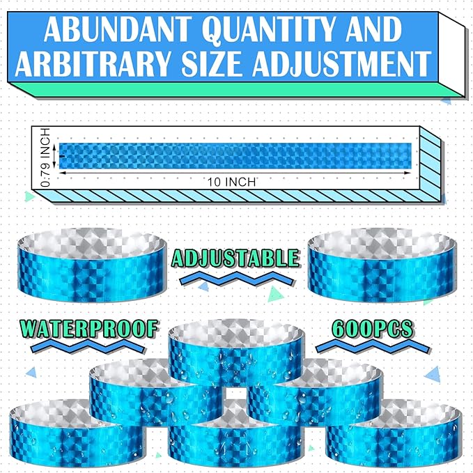 Epakh 600 Pcs Paper Wristbands Neon Wrist Bands Waterproof Handbands for Events Lightweight Concert Wristbands Neon Colored Adhesive Wrist Band for Party