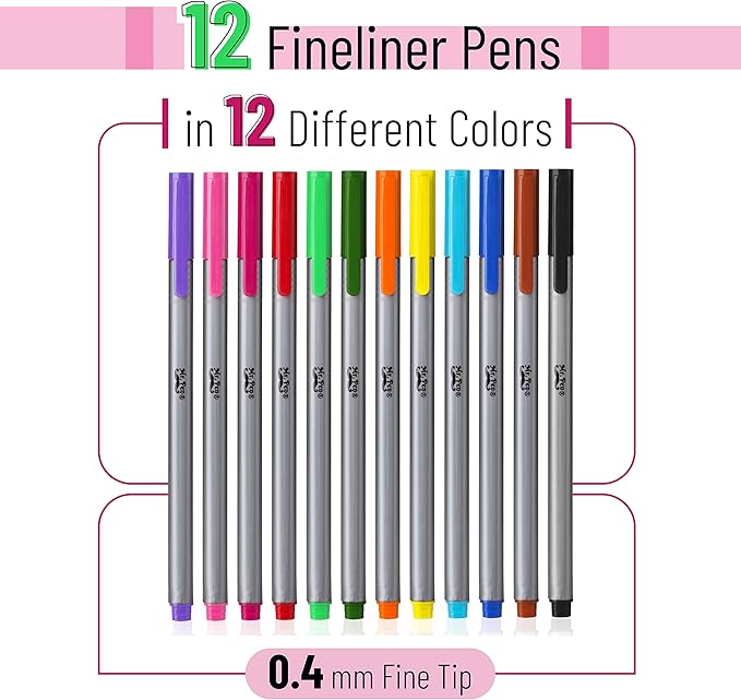 Mr. Pen- Fineliner Pens, 12 Pack, Pens Fine Point, Colored Pens, Bible Journaling Pens, Journals Supplies, School Supplies, Pen Set, Art Pens, Writing Pens, Fine Tip Markers