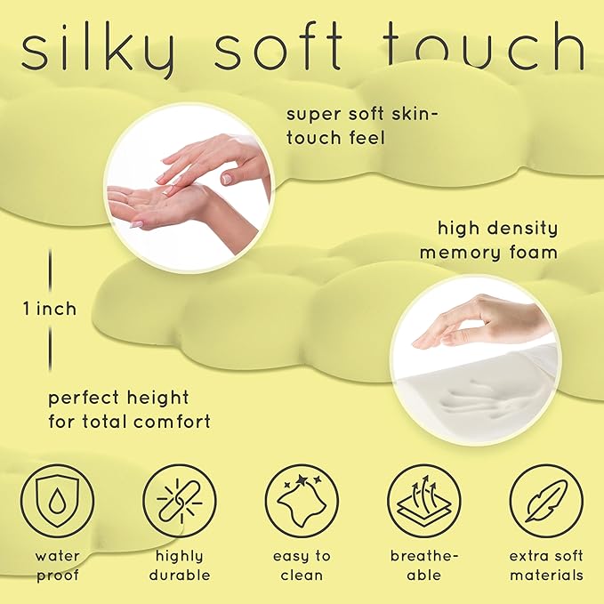 Qloud Cloud Wrist Rest Keyboard Wrist Rest for Computer Keyboard Pad, Cloud Keyboard Wrist Rest, Wrist Pad for Keyboard, Memory Foam, Non Slip Base, Comes with Mouse Pad - Yellow