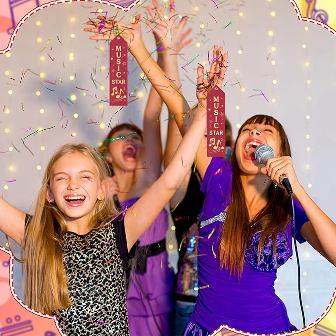50 Pcs Music Star Ribbons 8 x 2 Inches Maroon Ribbons with Cards and Strings Music Prizes Bookmark Style Awards for Singing Competitions Class Activities Concerts