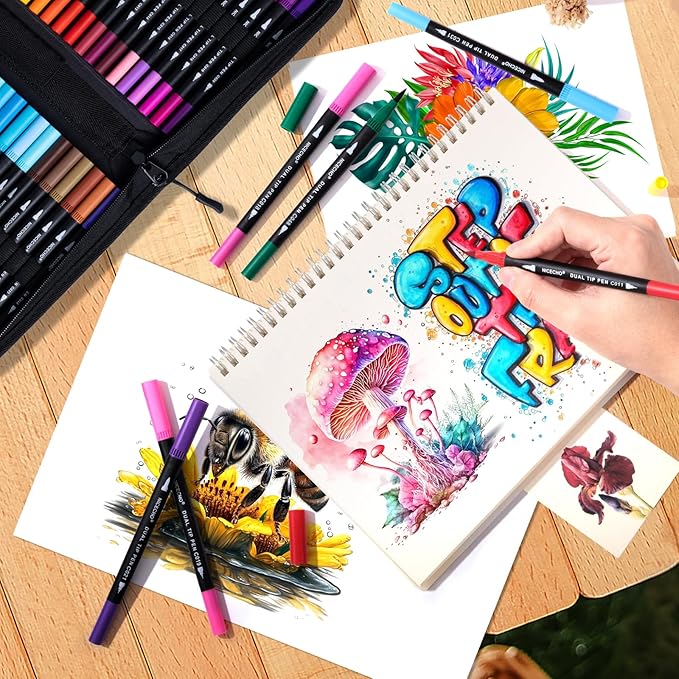 72 Colors Dual Tip Art Markers Pens for Adult Coloring Books, Brush and Fine Tip Coloring Marker for Drawing Journaling Note Taking Lettering
