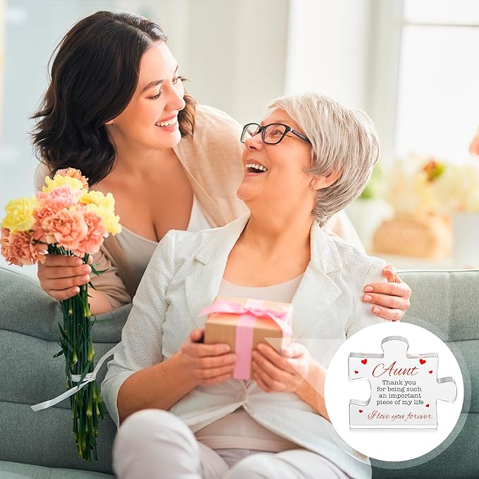 Aunt Gifts - Engraved Acrylic Block Puzzle Aunt Gift 3.35 x 2.76 inch - Cute Aunt Birthday Gifts, Auntie Cool Auntie Gifts, Aunt Gifts from Niece, Aunt Gifts from Nephew