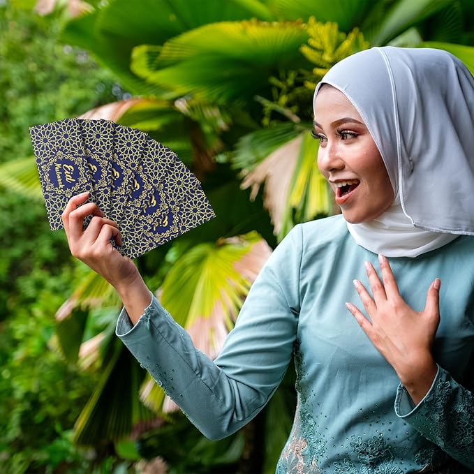 Sinmoe 72 Pcs Eid Al Adha Money Envelopes Bulk 6.7 x 3.2 inch Gold Foil Cash Gift Card Ramadan Lucky Cash Envelope Cash Set for Eid Holiday Currency Celebration Decorations (Blue)