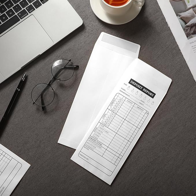 Qilery 1000 Pieces Cash Drop Envelopes Bulk Cashier Deposit Envelopes Budgeting Planning 4 1/8'' x 9 1/2'' Bank Envelopes for Cash, Small Business, Retailers Restaurants Kraft (White)