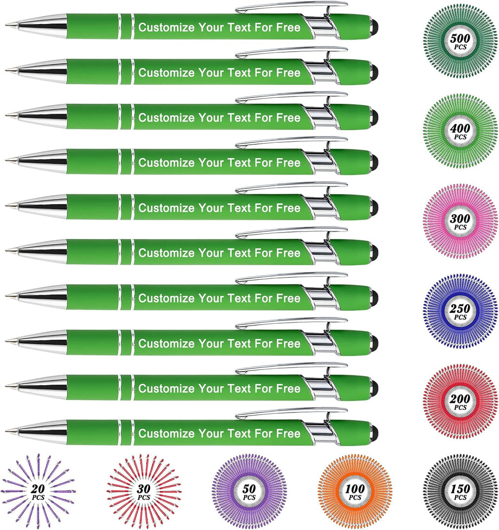 Max 500 Pcs Personalized Pens Bulk, Custom Pens with Free Engraving, Customized Stylus Tip Ballpoint Pen with Your Name Massage Text for School Office Business Graduation Anniversaries-10 Packs
