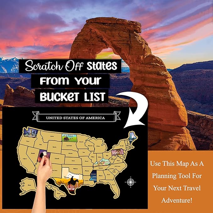 Large 23x16 Scratch-Off USA Map - Hand-Drawn Travel Design with Accessories, Laminated for Home Décor - Deluxe States Tracker, Road Trip Gift, Perfect for Travelers, Adventure & Geography Lovers