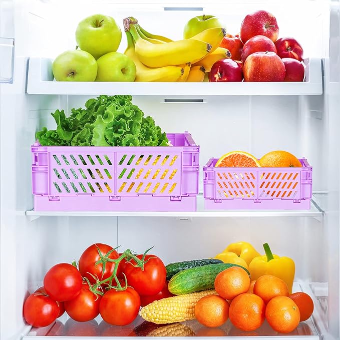 Tixill 2-Pack Mini Foldable Plastic Baskets for Organizing and Storage, Collapsible Storage Crate for Home Kitchen Bedroom Bathroom Office (9.8x6.5x3.8, Purple)