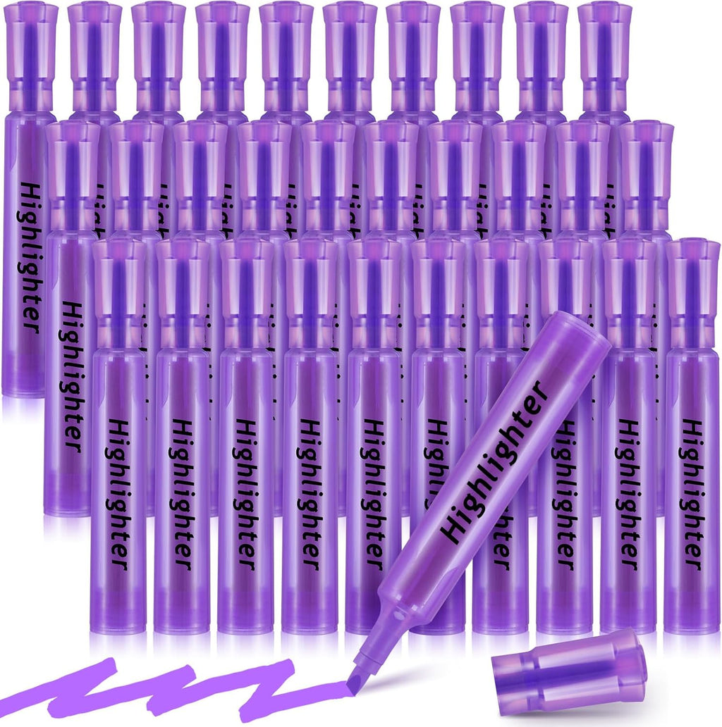 Qilery 30 Pack Highlighters Bulk, Tank Style Chisel Tip Highlighters Markers Quick Drying for Kids and Adult Coloring, Classroom Home Office School Supplies (Purple)