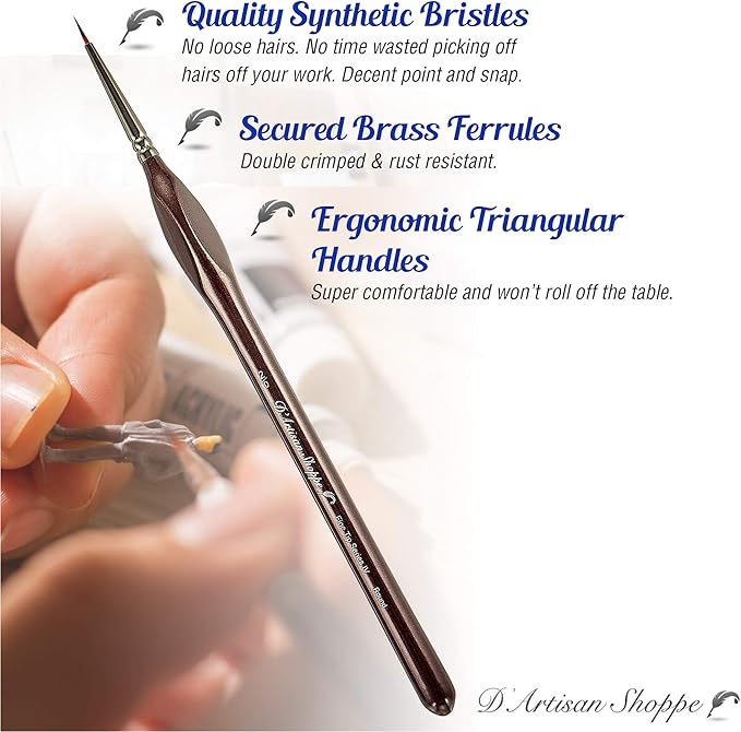 Fine Tip Paint Miniature Brushes. 4pc Round 00 Detail Paintbrushes Set for Acrylic Watercolor Oil - Art Model Craft Warhammer Hobby Paint by Numbers Painting