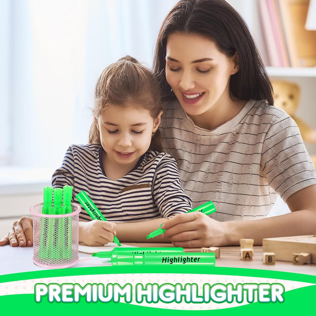 Qilery 72 Pack Highlighters Bulk, Tank Style Chisel Tip Highlighters Markers Quick Drying for Kids and Adult Coloring, Classroom Home Office School Supplies (Green)