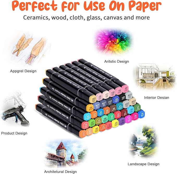 Art Markers, for Adult Coloring Books No Bleeding,40 Colors Dual Tip Alcohol Markers Brush Tip,Give 1 White Highlighter,1 Tracing Pen,Anime Coloring Sketch Illustrations (Black Pen Container)