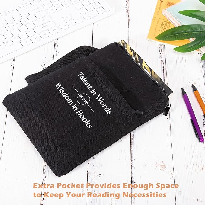 Book Sleeve for Book Lovers - Book Covers with Zipper Pockets - Canvas Book Protector for Paperbacks, Softcover - Washablle Book Pouch - Book Carrying Case - Book Carrier- Book Gift