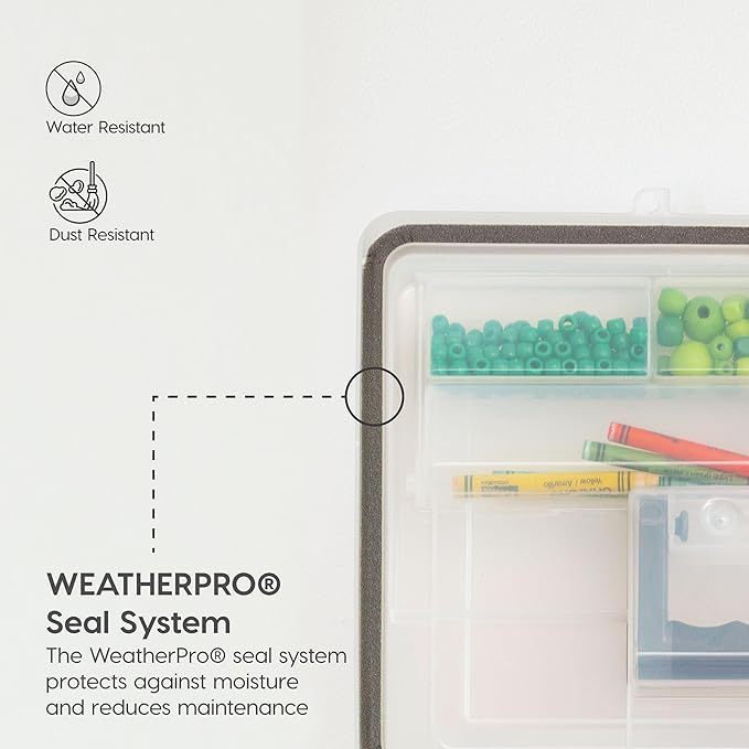 IRIS USA File Box WeatherPro Portable File Organizer Plastic File Box for Letter File w/ Organizer-Lid, Durable Lid and Gasket Seal, Secure Latching Buckles, Stackable, Lockable, Clear 19 Qt. 4 Pack