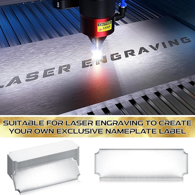 Therwen 30 Pcs Name Plates Laser Engraved Brushed Stainless Steel Plate Personalized Plaque Blank Custom Name Tag Frame Label with Adhesive Backing(Silver Notched Corner,1''x 3'')