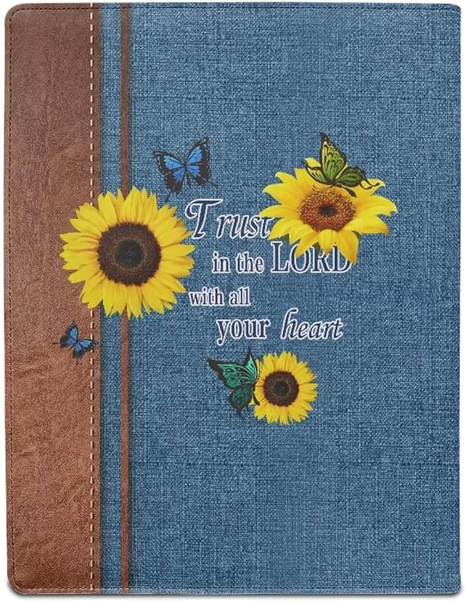 Sunflower Butterfly PU Leather Padfolio Clipboard Clip Business Resume Portfolio A4 Folder Interview Legal Document Organizer Business Card Holder Letter