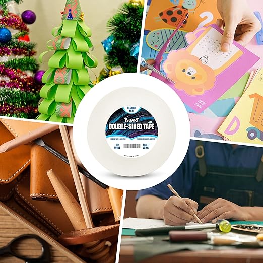 Ultra-Thin Permanent Double-Sided Tape - Double Sided Adhesive Sticky Tape for Arts, Crafts, Photography, Scrapbooking, Tear-by-Hand - Acid Free 1 Inch Wide 180FT Long