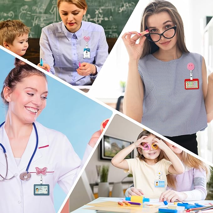 NACHLYNN 8 Pcs Valentine's Day Felt Retractable Badge Reels Cute Felt Nurse Badge Reel Holders Name ID Accessories with Retractable Cord for Teacher Student Nurses Gifts