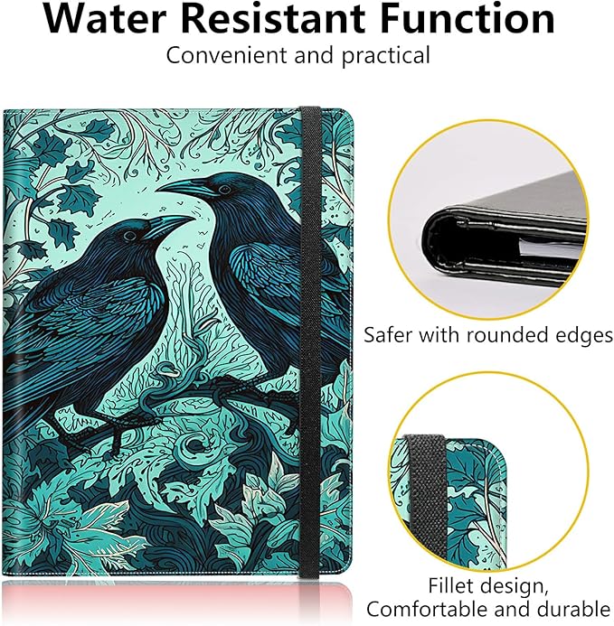 Ravens On Branches Padfolio Folder with Clipboard,Portfolios Organizer Clipboards with Storage Clipboard Writing Pad PU Leather Conference Document Organizer with Business Card Holder