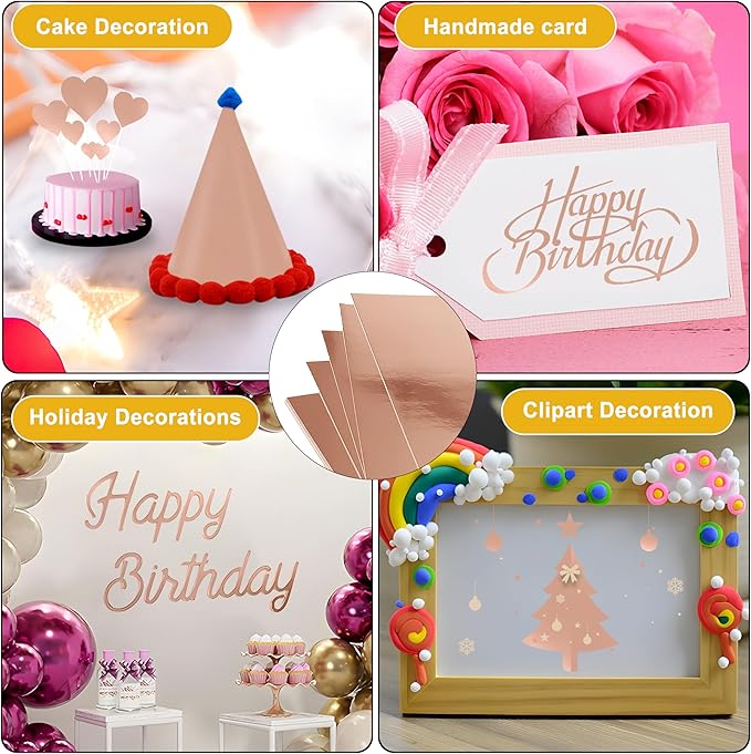 Rose Gold Shimmer Metallic Cardstock Paper - 8.5" x 11" Metallic Paper Square, Golden Foil Mirror Board for Scrapbook, Card Making, Weddings & Birthdays Invitations (20 Sheets Pack, 250gsm) ﻿