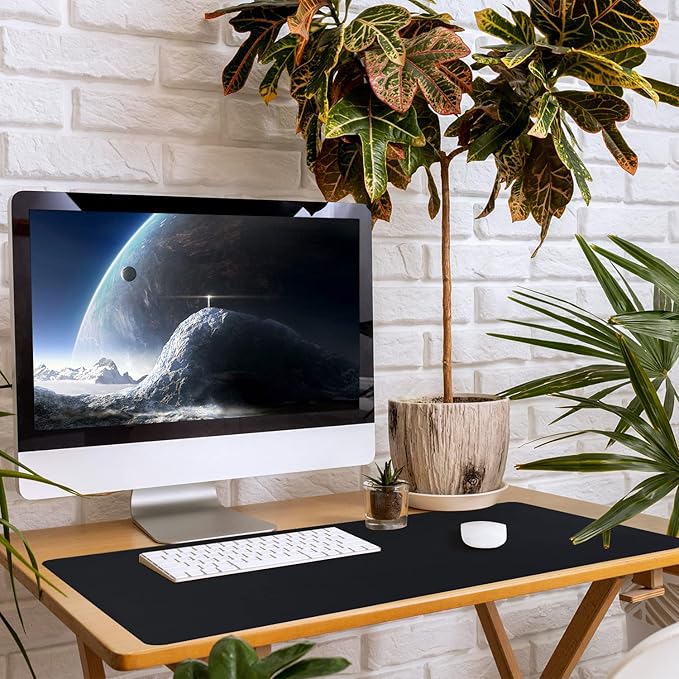 Leather Desk Pad, Black Desk Mat, Non-Slip Desk Protector Mat, Leather Desk Blotter, Computer Desk Pad, Waterproof Desk Mat for Home Office and Decor(35.4×15.7 Inches)