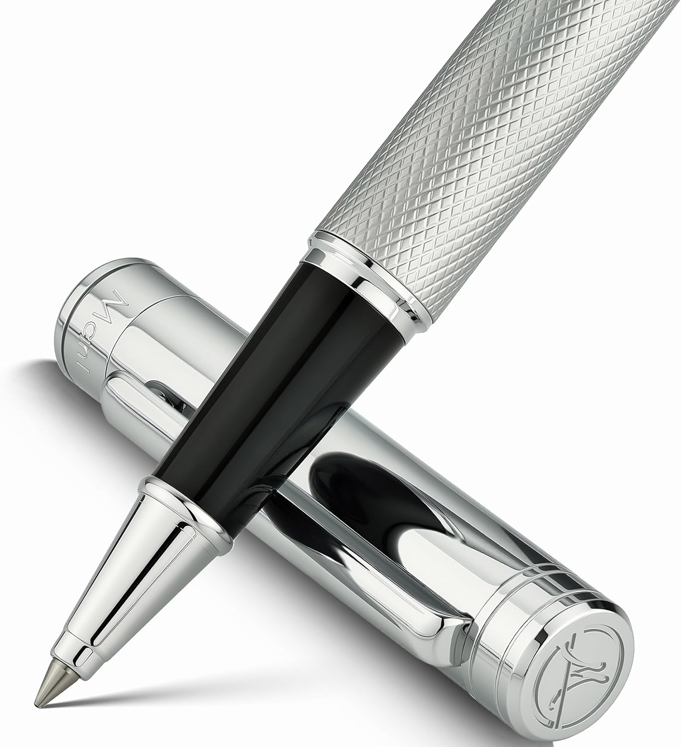 Silver Rollerball Pen, Stunning Luxury Pen with Mesh Texture Design, Bright Silver Chrome Finish, Schmidt refill, Nice Gift Set for Men & Women, Executive, Office, Graduation, Fancy Pens