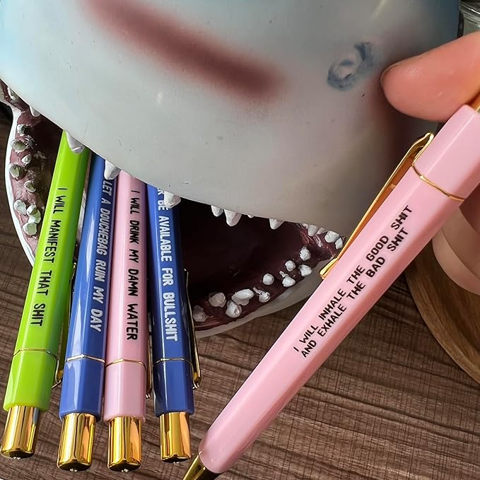 Jxueych Funny Pens 5-Count, Black Ink,Medium Nib 1.0mm, Funny Office Gifts for Coworkers, Personalized Pens Vibrant Funny Quotes Swear Word Daily Pen Set (O)