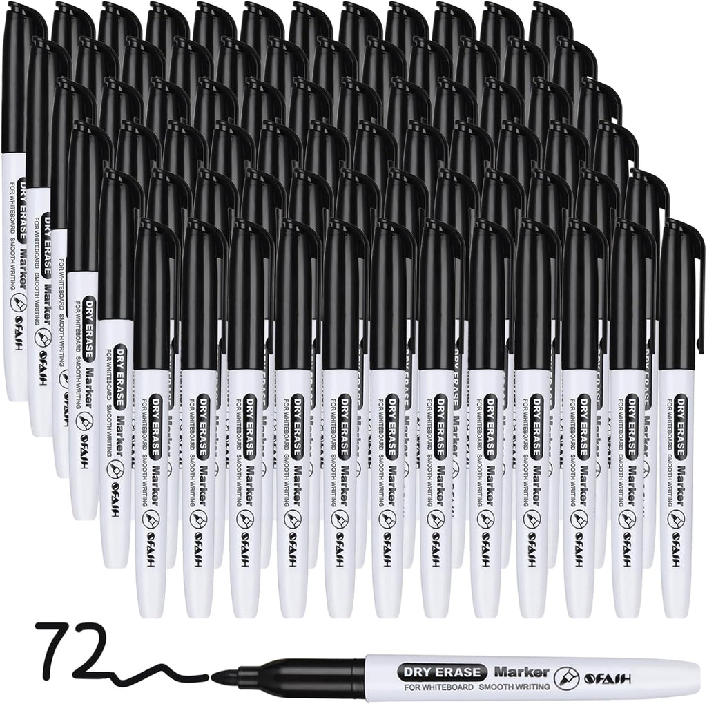 SFAIH Fine Tip Dry Erase Markers - 72 Pack Black Whiteboard Erasable Markers Bulk for Kids Adults, Ideal for Classroom School Office Home Use on White Board, Non-Toxic Easy Clean