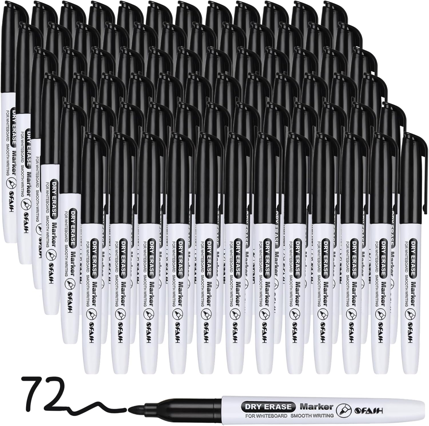 SFAIH Fine Tip Dry Erase Markers - 72 Pack Black Whiteboard Erasable Markers Bulk for Kids Adults, Ideal for Classroom School Office Home Use on White Board, Non-Toxic Easy Clean