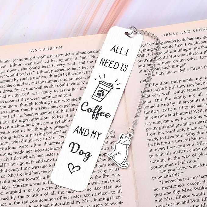 Dog Mom Gifts for Women Bookmark, Coffee Dog Book Marks for Reading Women Men Dog Mom Dad, Dog Lovers Gifts for Women Men Book Lovers Bookish, Birthday Christmas Gifts for Dog Lovers Friends Coworkers