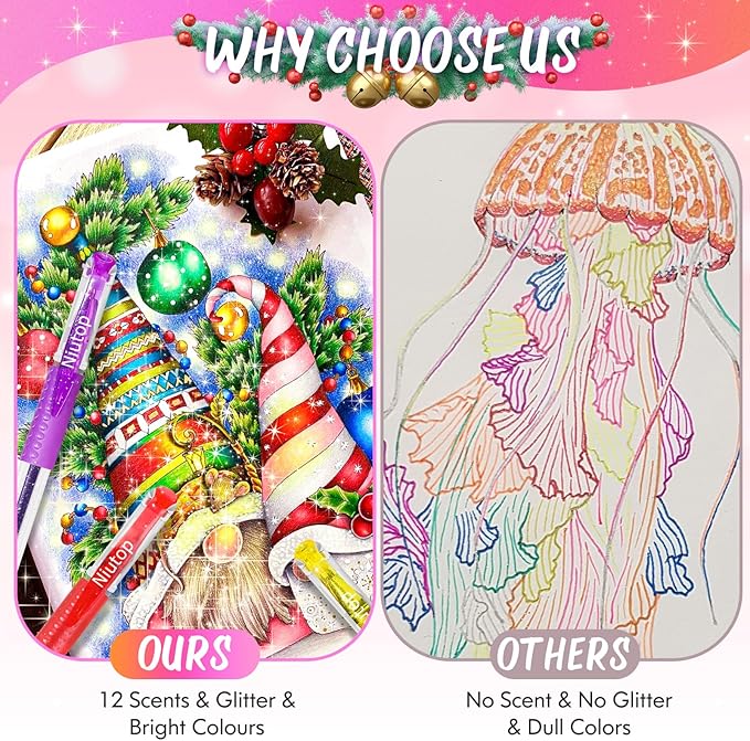 Easter Basket Essentials for Kids, Easter Basket Stuffers Gifts for Teens Adults, 12-Color Scented Glitter Gel Pens, Cute Coloring Pens, Colored Pen Set Fun Stationary,Scrapbook Journaling Supplies