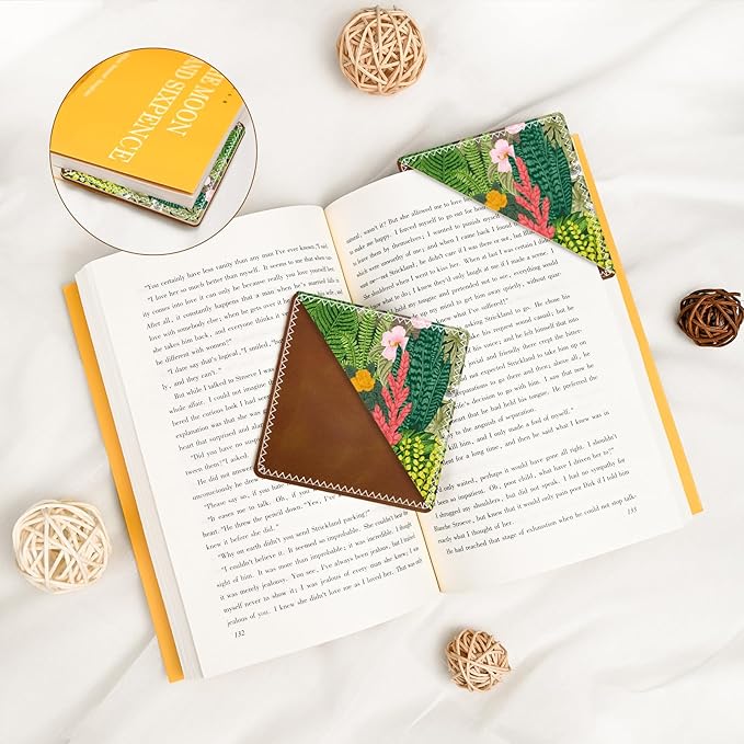 Personalized Leather Bookmarks, Fun & Cute Book Accessories for Reading Lovers, Unbreakable Page Markers for Women Men Girls Boys Student Teacher Kids Retirement Birthday Gifts (Flowering Plant)