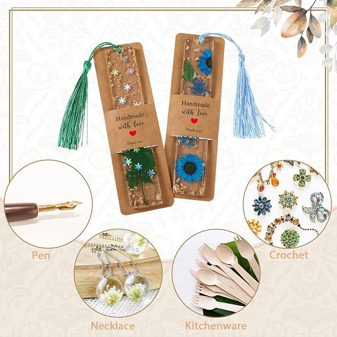 Fumete 50 Pieces Resin Bookmark Holder 5.9 x 1.8 Inches Kraft Bookmark Sleeves DIY Bookmarks Display Cards for Bookmark Wrapping Small Business Packaging Supplies Party Favor Gift (Brown, Warm)