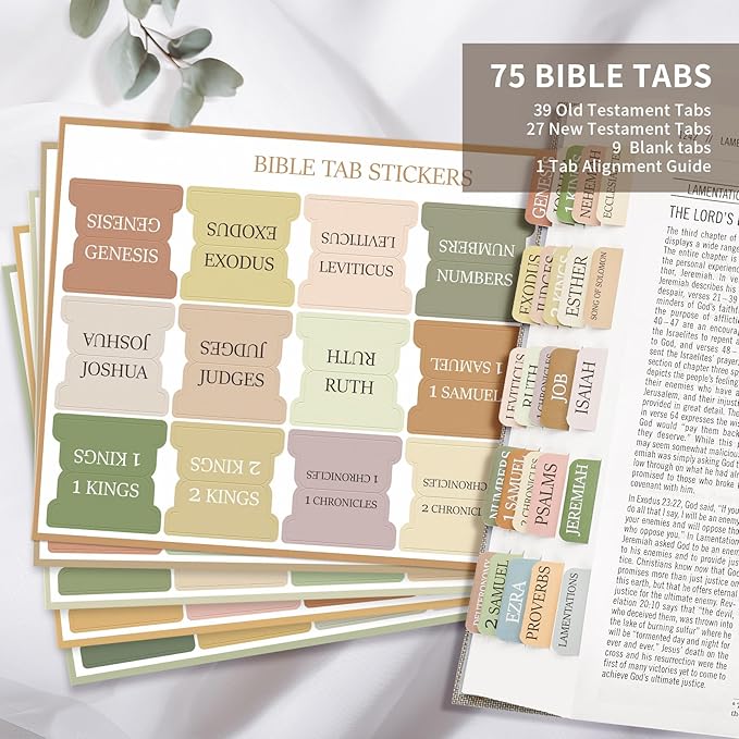 Bible Tabs for Women & Men, Laminated Bible Tabs for Study Bible, Large Print Neutral Bible Tabs for Easy Navigation, Boho Theme, Bible Index Tabs
