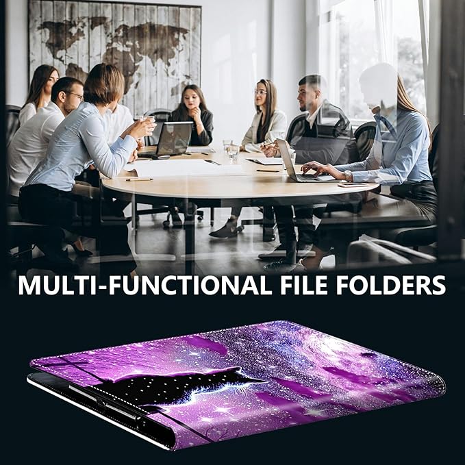 PU Leather Padfolio Folder Clipboard Portfolios Organizer Conference Document Organizer with Business Card Holder Storage Clipboard Writing Pad,Hipster Cat Galaxy