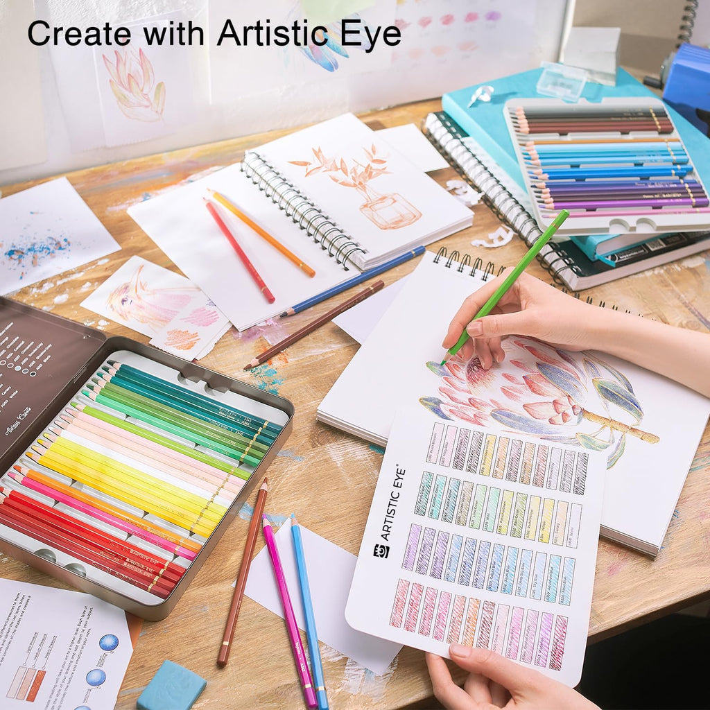 ARTISTIC EYE Premium Colored Pencils | Set of 48, Quality 3.8mm Soft Core Leads, Rich & Vibrant Colors, Blendable, Perfect for Beginner & Advanced Artists