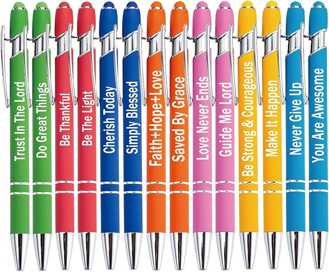 PASISIBICK 14 Pieces Motivational Inspirational Quotes Snarky Screen Touch Stylus Ballpoint Pens for Office Encouraging Scriptures with Black Ink(7 Colors,Boss Lady)