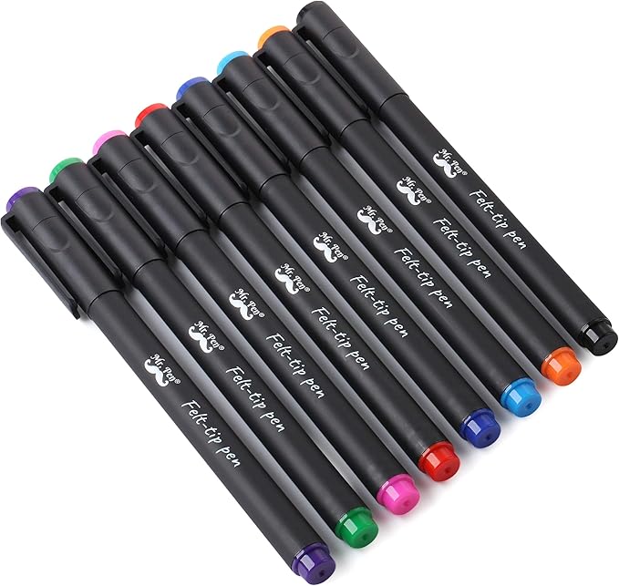 Mr. Pen- Felt Tip Pens, Fine Point, Pack of 8, Fast Dry, No Smear, Colored Pens, Journaling Felt Pens, Planner Markers
