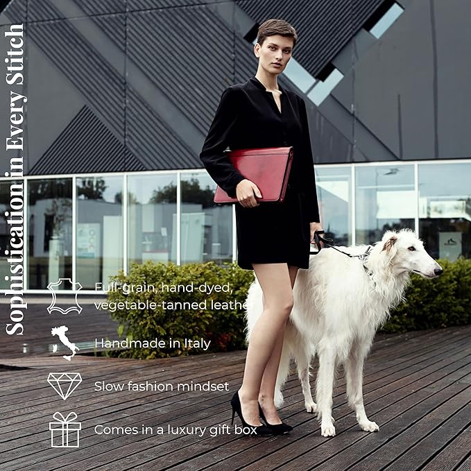 Time Resistance Leather Portfolio - A4 Document Folder - Padfolio - Italian Handcrafted Organizer Folio - Gift Box Included