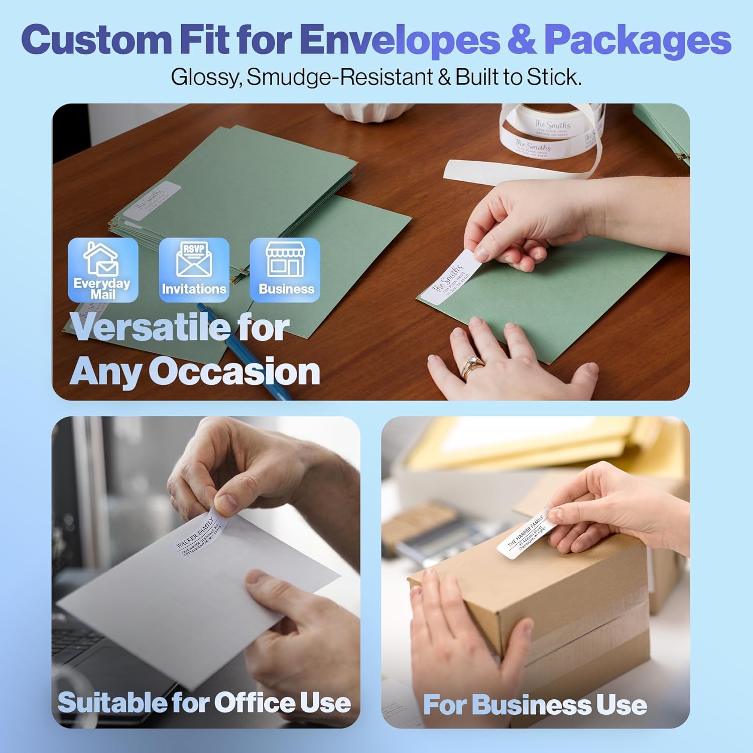 300 Personalized Address Labels - Glossy White Return Address Label 2.5" x 0.75'', Stylish Fonts for Envelopes & Packages, Customizable Labels for Home or Office Use